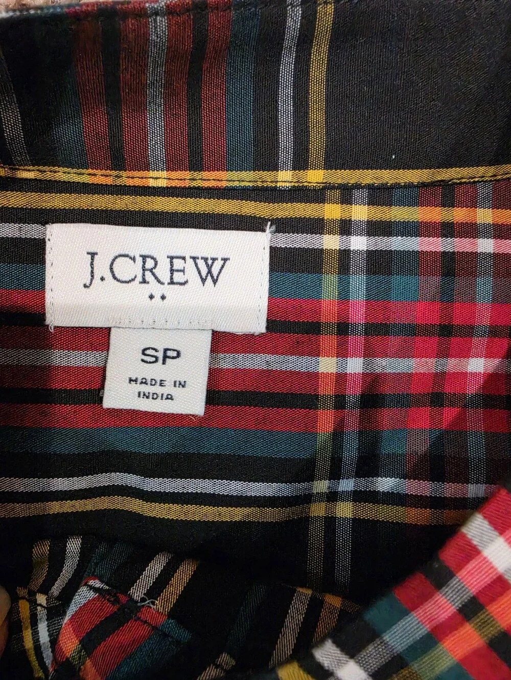 J.Crew Plaid Jeweled Button Popover Blouse Petite Small SP